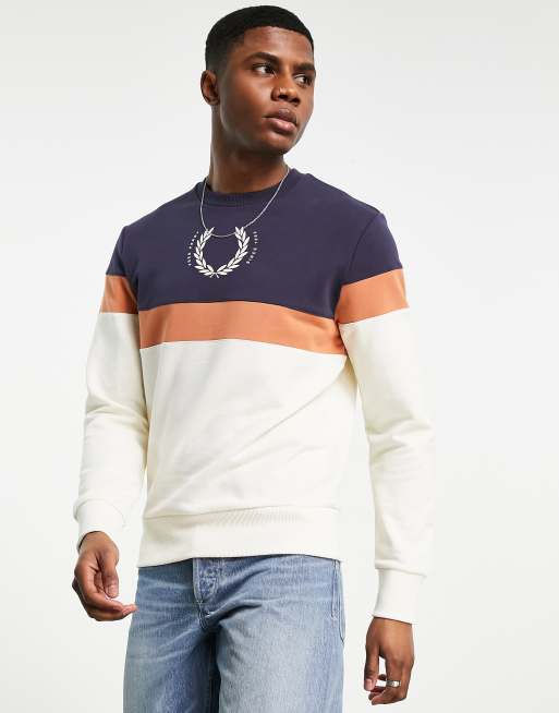 Fred perry colour block crew sweatshirt clearance