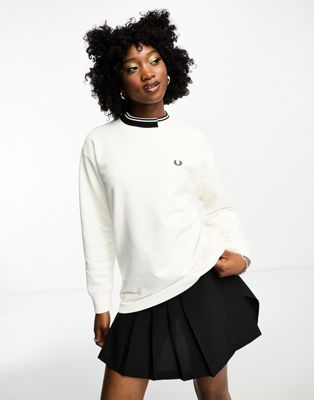 Fred Perry tipped trim sweatshirt in snow white - ASOS Price Checker