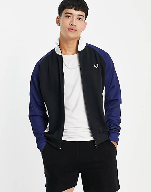 Fred Perry sweat panel track jacket in black