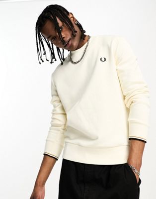 Fred Perry crew neck sweatshirt in off white - ASOS Price Checker