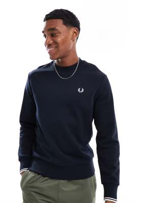 Sweat Fred Perry Homme Bleu Moyen - Logo Rouge, Fermeture 1/4 Zip, Taille M