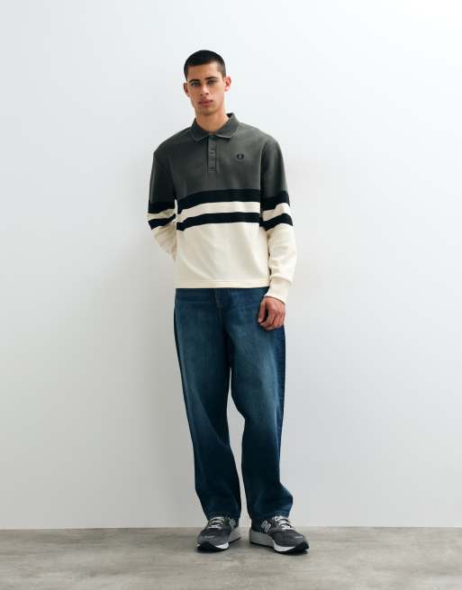 Fred Perry sweat-shirt color block à col en vert et écru, 3 de 5