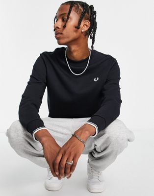 Fred Perry crew neck sweat in navy - ASOS Price Checker