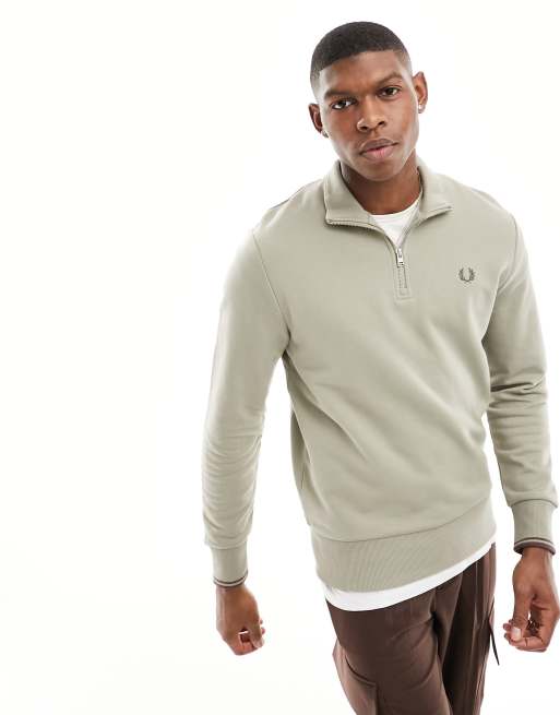Fred Perry – Sweatshirt in Beige mit kurzem Reißverschluss