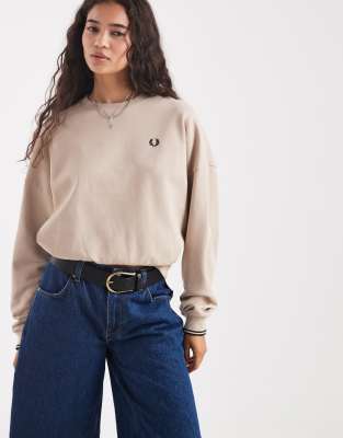 Fred Perry - Sweatshirt in Beige mit Zierstreifen-Neutral