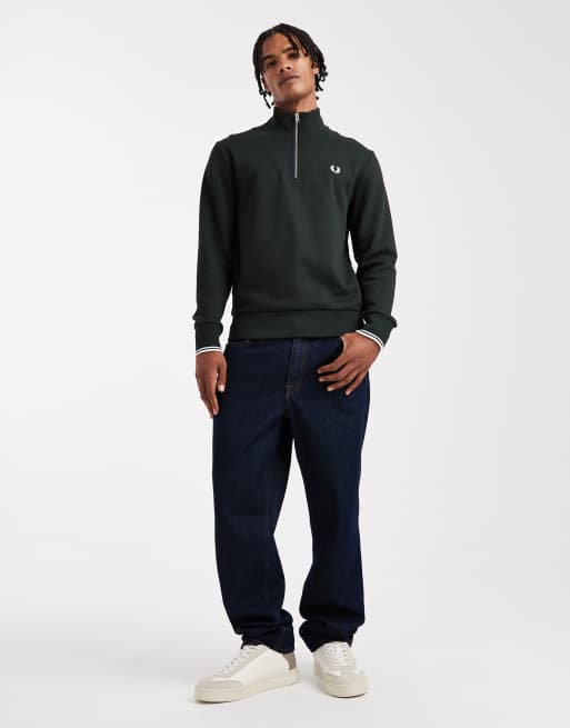 Fred Perry – Sweatshirt in Dunkelgrün mit kurzem Reißverschluss, 2 von 5