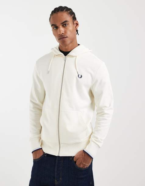 Fred Perry – Sweatshirt in Ecru mit Kapuze und durchgehendem Reißverschluss - view 1