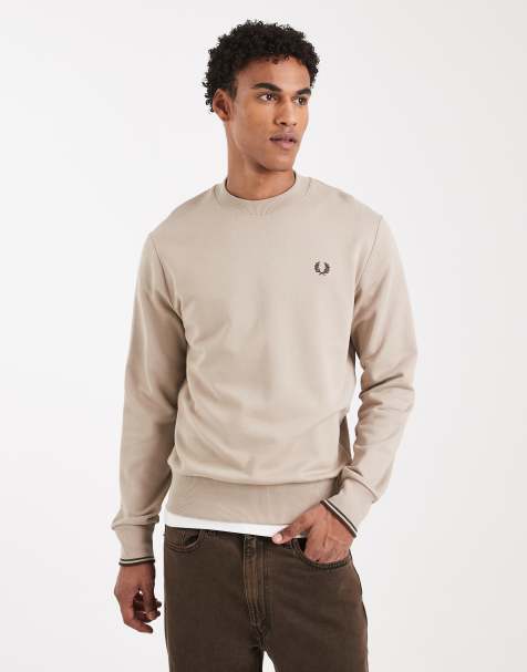 Fred Perry – Sweatshirt in Ecru mit Rundhalsausschnitt und Zierstreifen - view 1