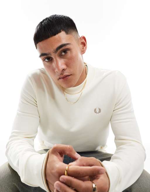 Fred Perry – Sweatshirt in gebrochenem Weiß mit Rundhalsausschnitt