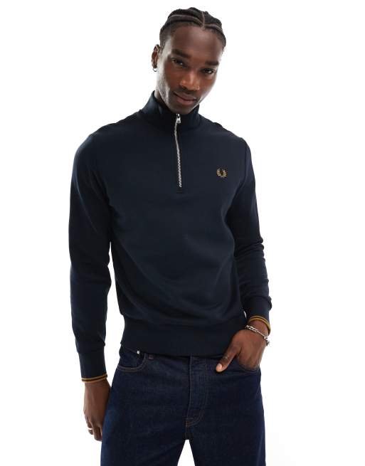 Fred Perry – Sweatshirt in Navy mit kurzem Reißverschluss