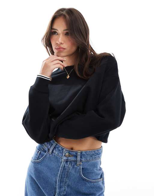 Fred Perry – Sweatshirt in Schwarz mit Rundhalsausschnitt und Kontraststreifen