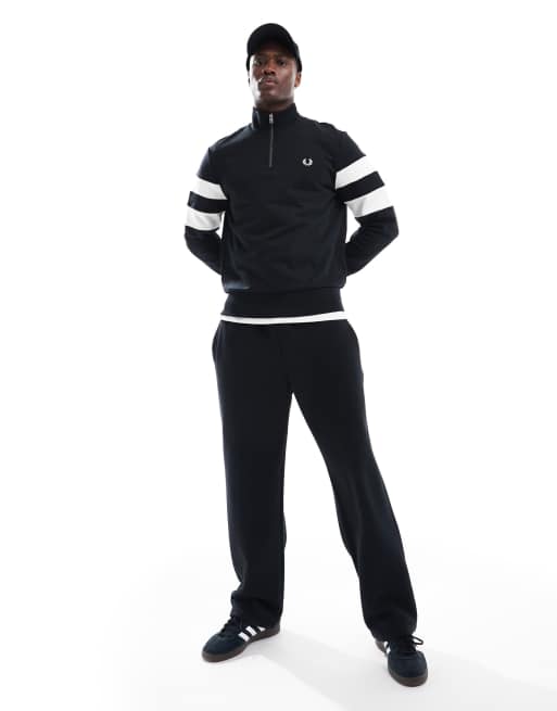 Fred Perry – Sweatshirt in Schwarz mit Zierstreifen und kurzem Reißverschluss, 2 von 4