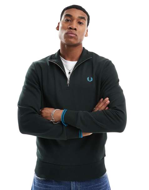 Fred Perry – Sweatshirt in Tannengrün mit kurzem Reißverschluss - view 1