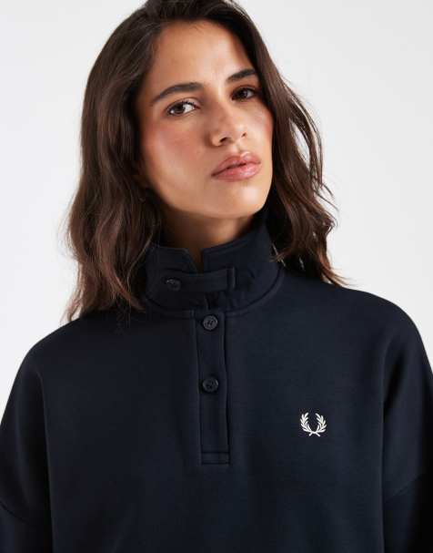 Fred Perry sweatshirt med borstad insida och krage i navy - view 1