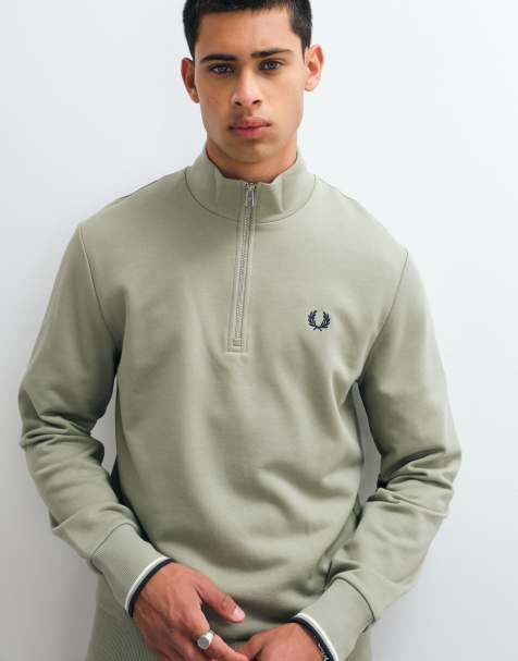 Fred Perry sweatshirt med halv lynlås i ecru - view 1