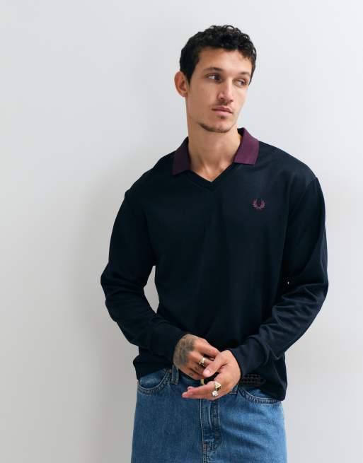 Fred Perry sweatshirt med kontrastkrave i marineblå, 2 af 5