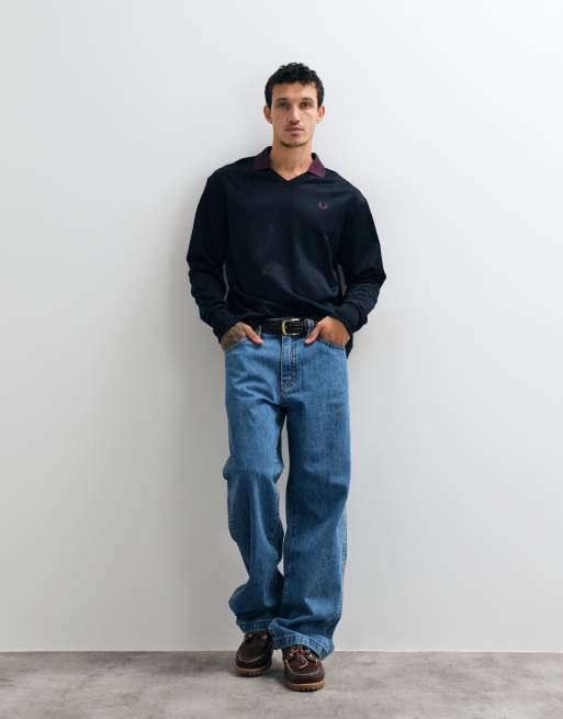 Fred Perry sweatshirt med kontrastkrave i marineblå, 3 af 5