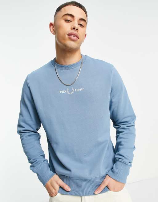 Fred Perry - Sweatshirt met borduurwerk en ronde hals in blauw 