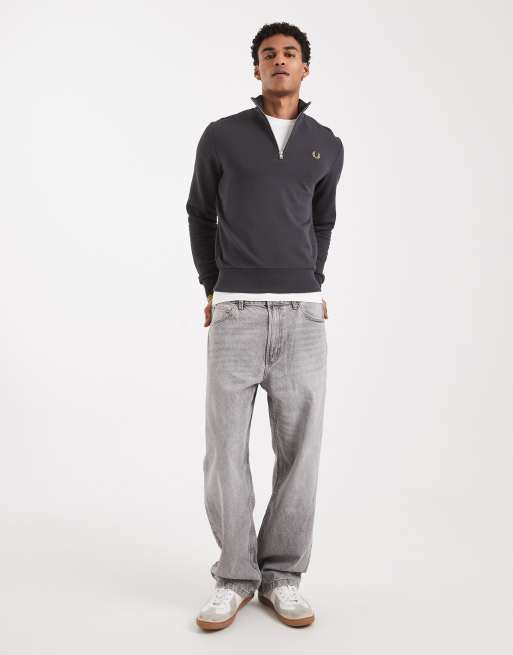Fred Perry - Sweatshirt met een gekleurd randje en korte rits in grijs, 2 van 5