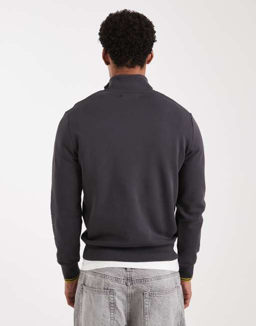Fred Perry - Sweatshirt met een gekleurd randje en korte rits in grijs, 3 van 5