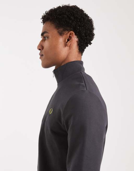 Fred Perry - Sweatshirt met een gekleurd randje en korte rits in grijs, 4 van 5