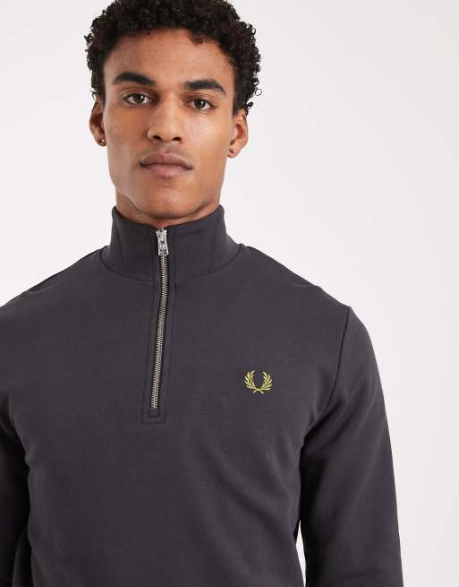 Fred Perry - Sweatshirt met een gekleurd randje en korte rits in grijs, 5 van 5