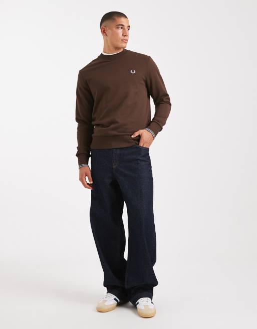 Fred Perry - Sweatshirt met een gekleurd randje en ronde hals in bruin, 2 van 5