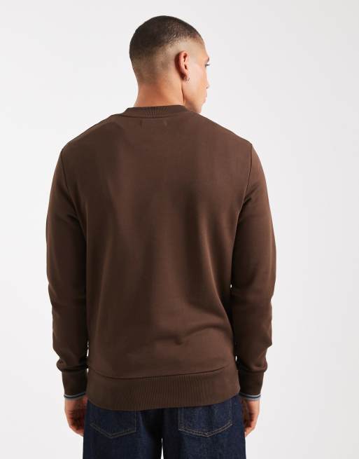 Fred Perry - Sweatshirt met een gekleurd randje en ronde hals in bruin, 3 van 5
