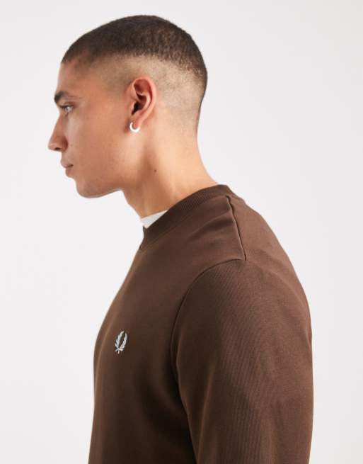 Fred Perry - Sweatshirt met een gekleurd randje en ronde hals in bruin, 4 van 5