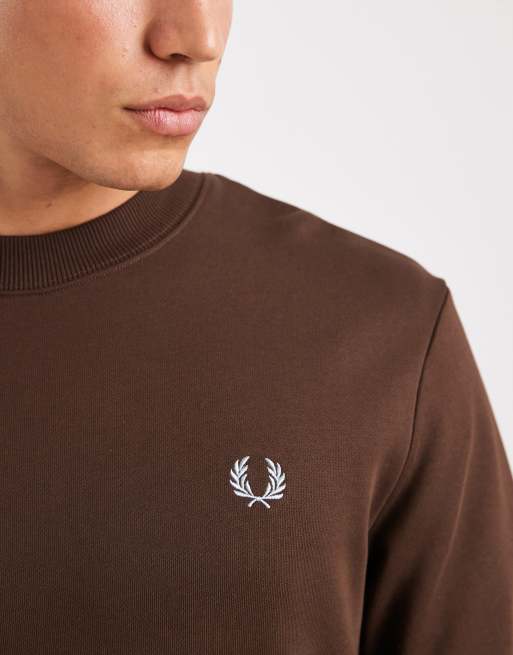 Fred Perry - Sweatshirt met een gekleurd randje en ronde hals in bruin, 5 van 5