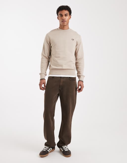 Fred Perry - Sweatshirt met een gekleurd randje en ronde hals in ecru, 2 van 5