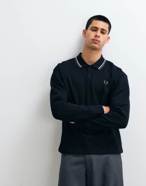 Fred Perry sweatshirt met fleecevoering, contrasterende kraag en zwart - view 1