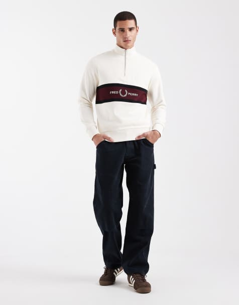 Fred Perry - Sweatshirt met geborduurd logo en korte rits in ecru - view 1