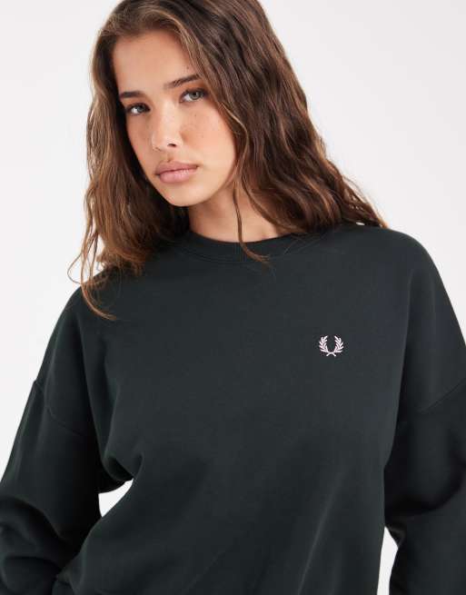 Fred Perry sweatshirt met gekleurde rand in donkergroen, 3 van 4