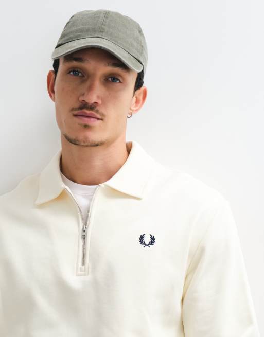Fred Perry sweatshirt met halve rits en kraag in ecru, 3 van 5
