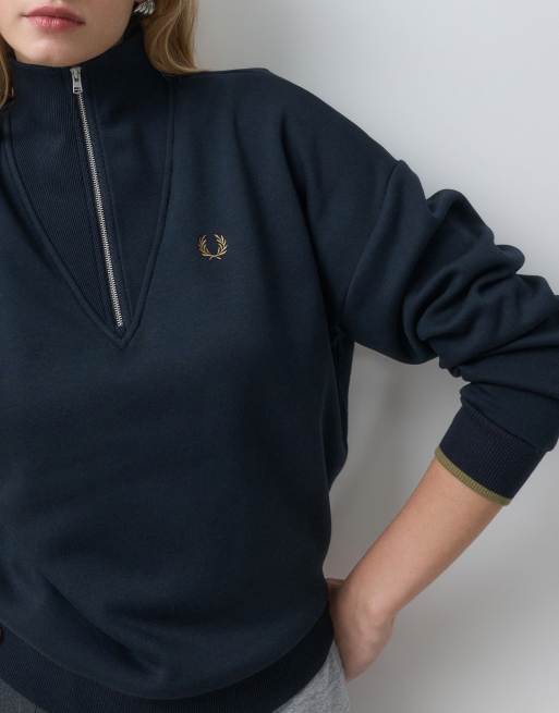 Fred Perry sweatshirt met halve rits, hoge hals en logo in navy, 3 van 5