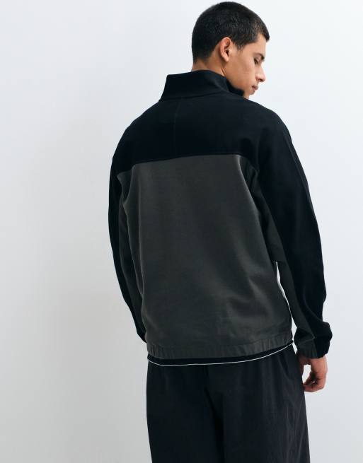 Fred Perry Sweatshirt mit halbem Reißverschluss und Colourblock-Design in Schwarz und Khaki, 5 von 5