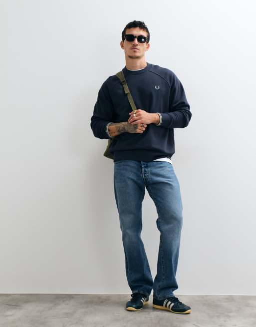 Fred Perry Sweatshirt mit Rundhalsausschnitt und Kontraststreifen in Dunkelblau, 2 von 5