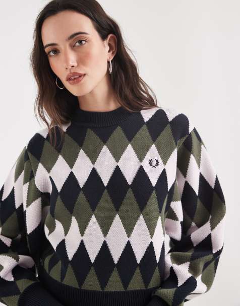 Fred Perry sweter dzianinowy w rombowy żakard w kolorze granatowym - view 1