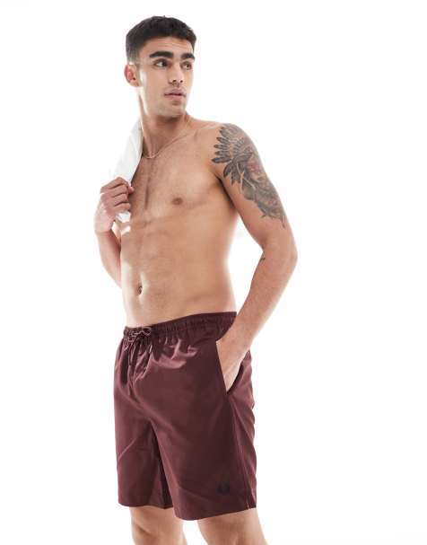 Fred Perry swim shorts in burgundy - view 1