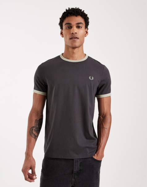Fred Perry – Szary T-shirt z kontrastową lamówką i logo - view 1