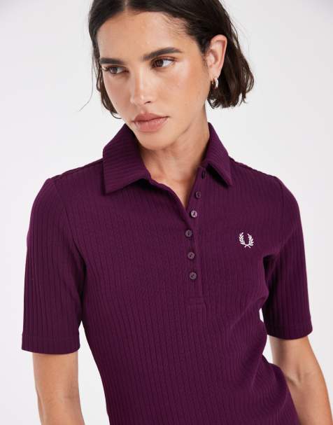 Fred Perry szeroka prążkowana koszulka polo w kolorze śliwkowym - view 1