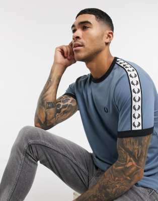 T-shirt Fred Perry Homme Bleu à Pois - Taille L - Coton - Très Bon état