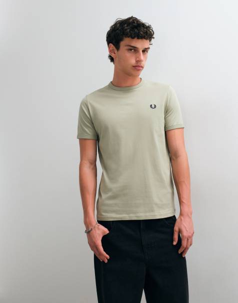 Fred Perry - T-shirt à bords contrastants - Vert pâle - view 1