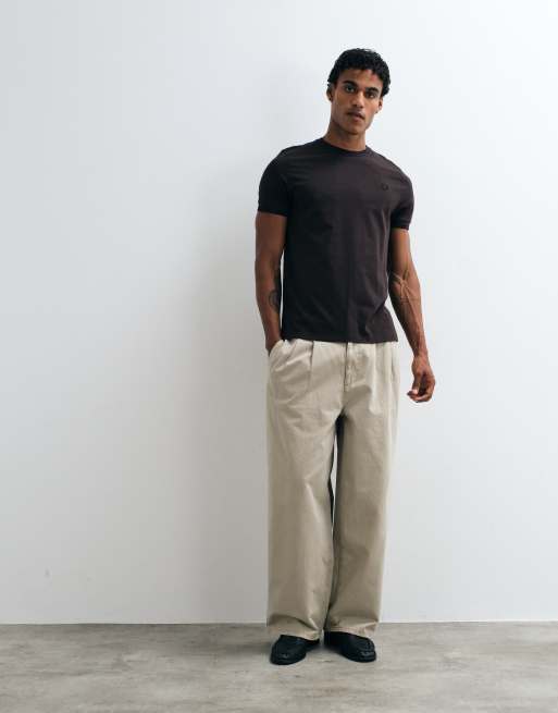 Fred Perry T-shirt a doppia riga in marrone scuro, 2 di 5