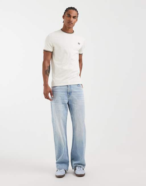 Fred Perry - T-shirt à double liseré - Écru/camel, 2 de 5