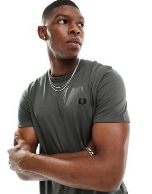Fred Perry contrast tape ringer t-shirt in field green - ASOS Price Checker
