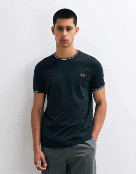 Fred Perry t-shirt à liserés doubles vert foncé - view 1