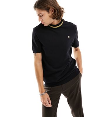 Fred Perry logo t-shirt in black with gold detail - ASOS Price Checker