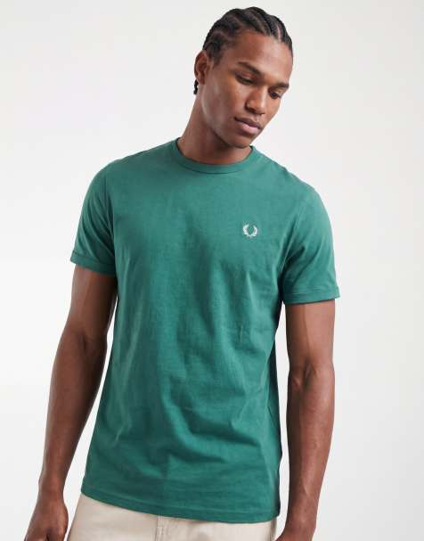 Fred Perry - T-shirt à manches courtes et bordures contrastantes - Vert - view 1